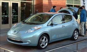 Nissan's all-electric Leaf vehicle. Photo by Perry Stern.