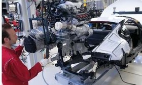 A technician marries the engine to the body in Audi's R8 assembly plant in Germany. Get an inside look at the plant on the National Geographic Channel on Monday night.