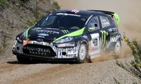 Ken Block in his rally Ford Fiesta. (Photo courtesy of LAT Photographic.)