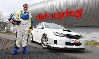 Four-time World Rally champion Tommi Mackinen piloted the STI sedan through the Green Hell in 7:55.(Photo courtesy of Subaru)