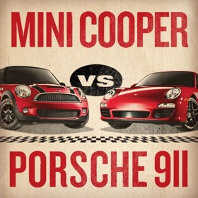 One of the MINI-versus-Porsche challenge posters, created by MINI. (Photo via MINI.)