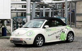 The Bio-Beetle runs on converted methane gas from sewage treatment plants. (Photo from the London Telegraph.)