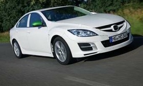 A Mazda 6 test mule with the high-compression Sky-G four-cylinder gasoline engine gets 18 percent better fuel economy than the sedan with Mazda's current four-cylinder engine. (Photo courtesy of Mazda.)