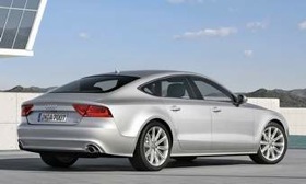 The A7, which is slightly shorter and narrower than the A8, has all-wheel drive and will be available with a V6 or V8. (Photo courtesy of Audi.)