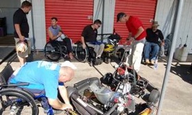 Paraplegics gather to take turns driving a go kart at CalSpeed Karting in Fontana, Calif. (Photo by Mark Vaughn.)