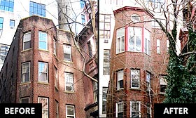 A Manhattan townhome that must have its top floor addition removed is shown before and after the sixth-floor renovation. (Polly Cleveland)